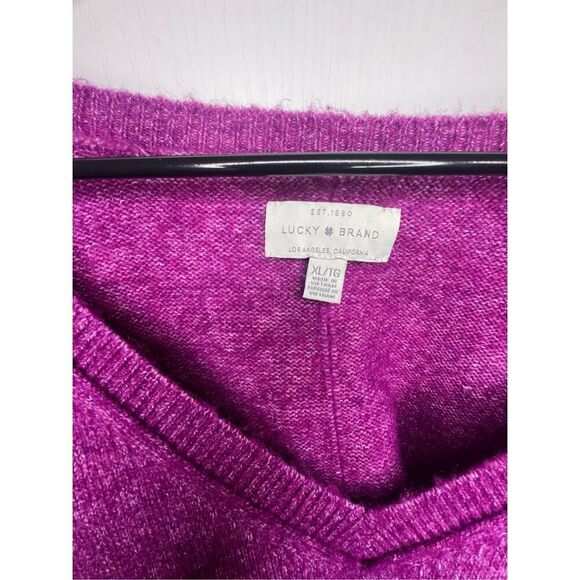 Lucky Brand Bright Magenta V-Neck Relaxed Fit Pullover Sweater - Picture 2 of 4